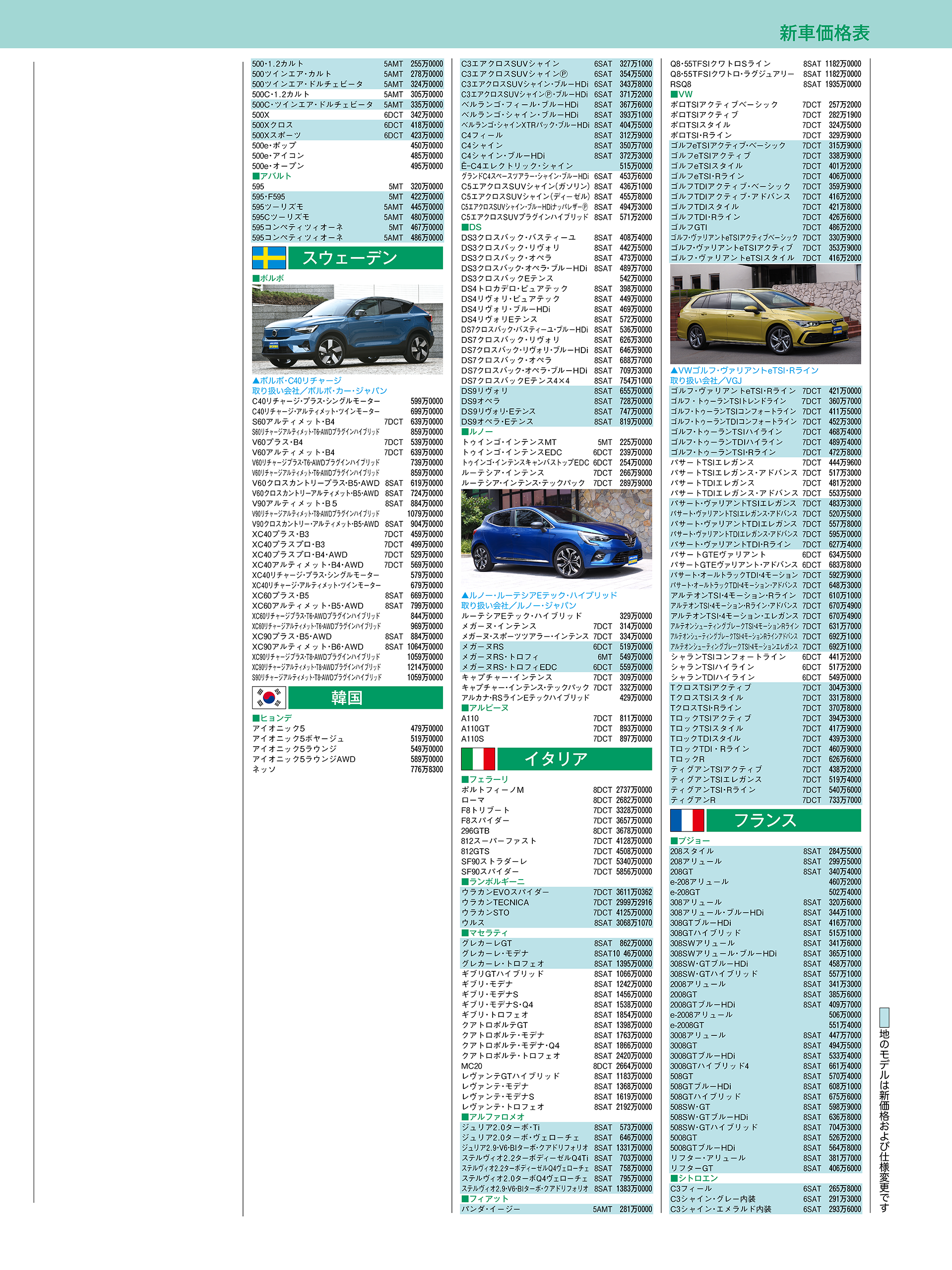 輸入車価格表３