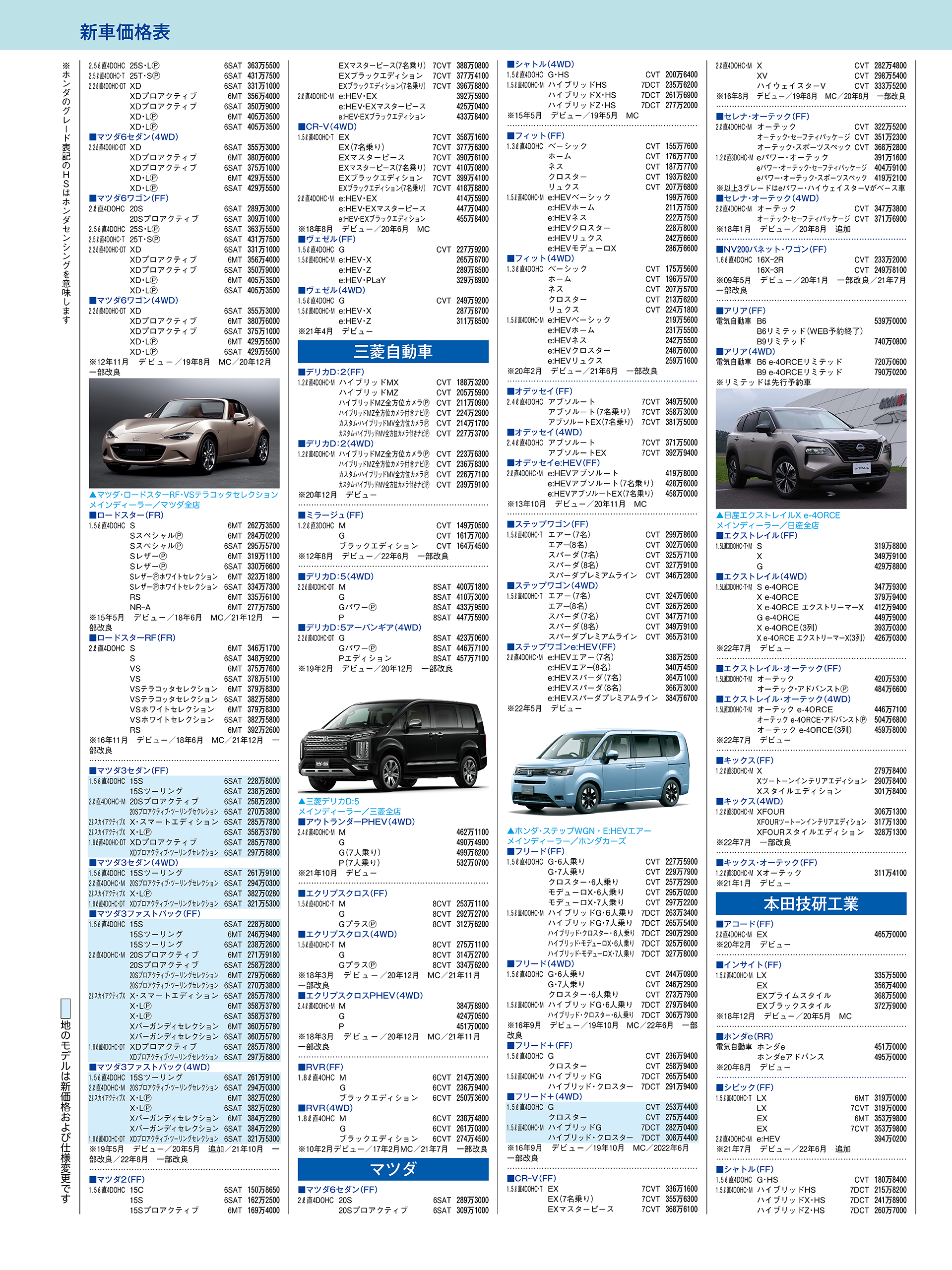 国産車価格表３