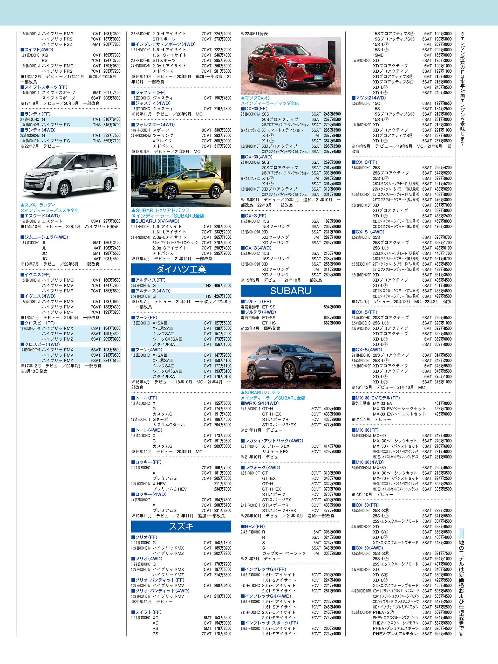 国産車価格表４