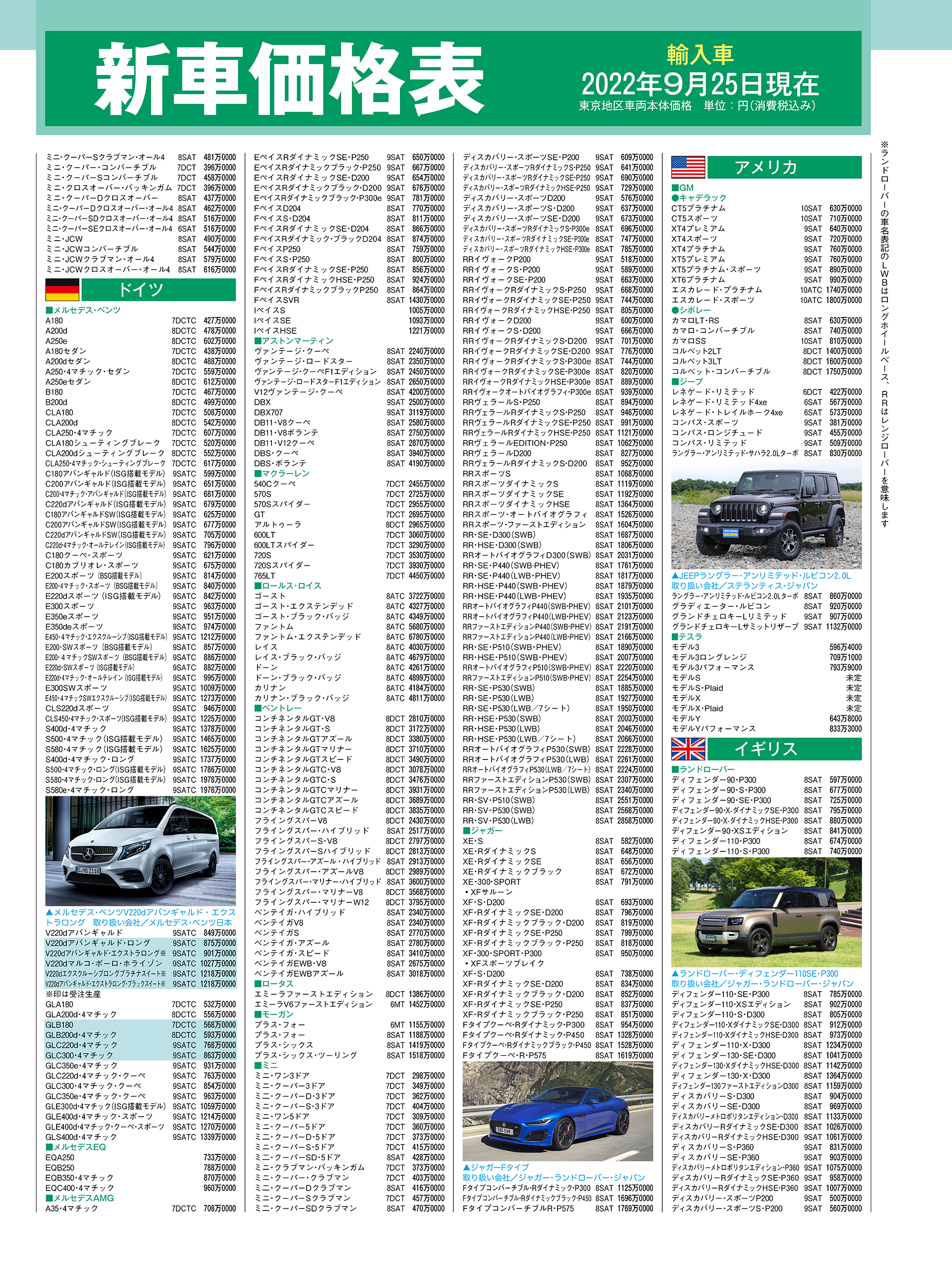 輸入車価格表その1