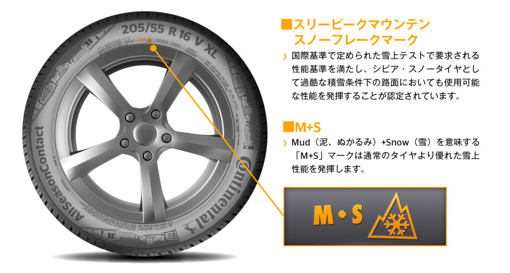 サイドウォールに刻まれた「M+S」マークの説明