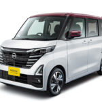 ▲日産ルークス・ハイウェイスターGターボ プロパイロットエディション（2WD）　価格：CVT216万5900円　全長3395×全幅1475×全高1780mm　ホイールベース2495mm　車重1010kg　乗車定員4名　WLTCモード燃費19.2km/リットル　写真のボディカラーはホワイトパール3P／カンジュクカシスP 2トーン