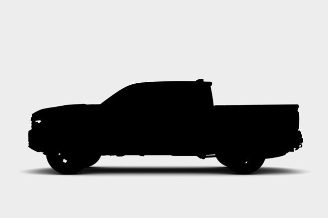 ▲米国トヨタがミッドサイズピックアップの新型タコマを本年5月19日に発表すると予告。先行画像として4タイプの横向きのボディシルエットを公開する