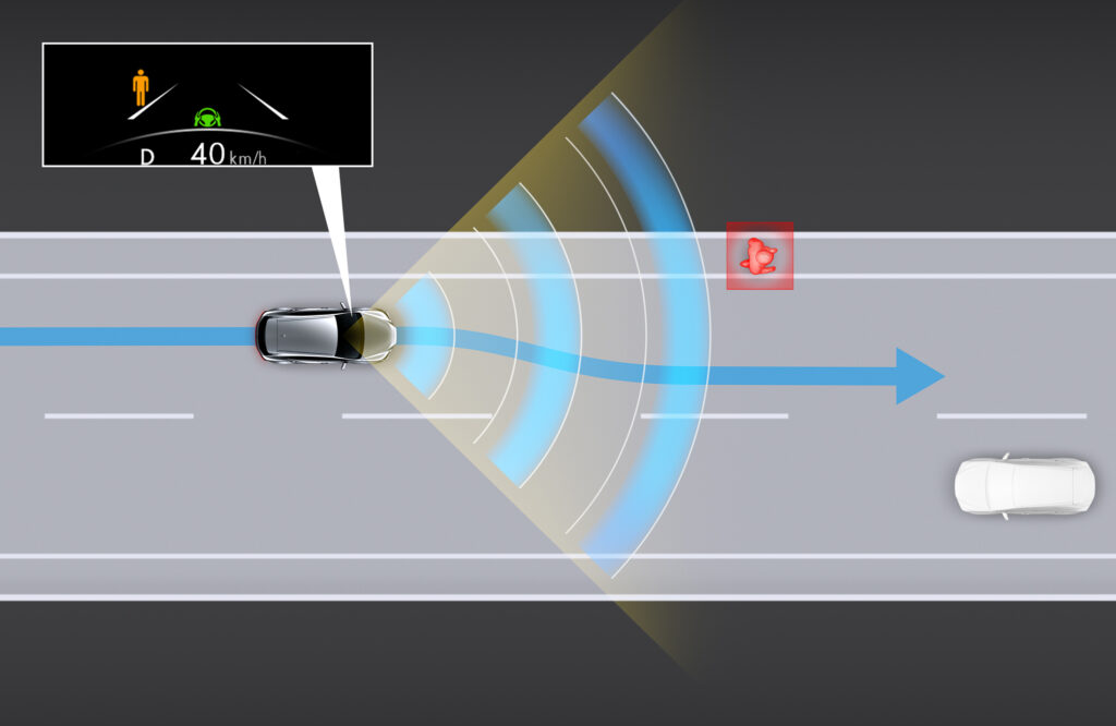 ▲最新の予防安全技術「Lexus Safety System＋」を装備。上の画像はリスクの先読みを行うプロアクティブドライビングアシスト[PDA]のイメージ