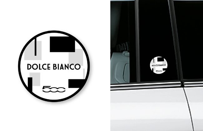 ▲“DOLCE BIANCO”“500”ロゴを配したオリジナルのアルミバッジを装着