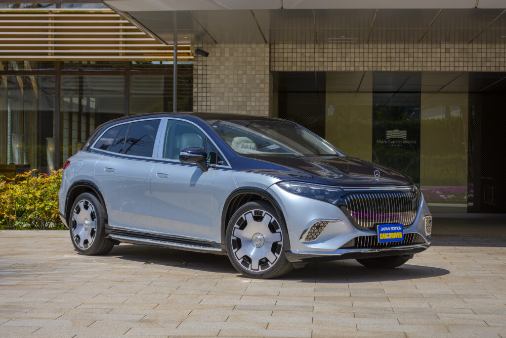 マイバッハEQS 680 SUV　価格：2790万円。EQS 680 SUVはⒻアクスルに174kW／346Nm、Ⓡアクスルに110kW／609Nmを発揮するモーターを搭載。システム総合で484kW（658ps）／955Nmのハイパワーを誇るプレミアムSUV