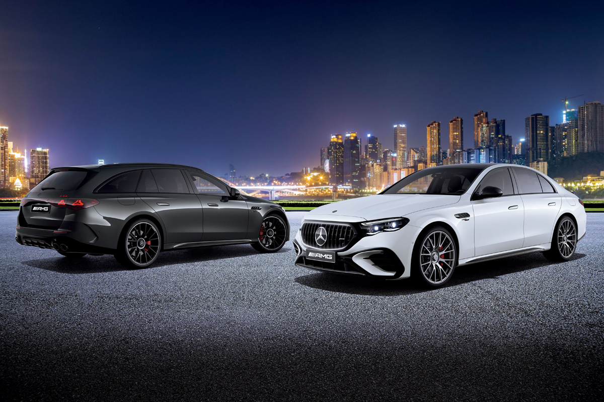 ブラック、ダーククローム、カーボンファイバーのアクセントを巧みにあしらったメルセデスAMG E 53 ハイブリッド4MATIC＋（PHEV）の限定モデルが登場