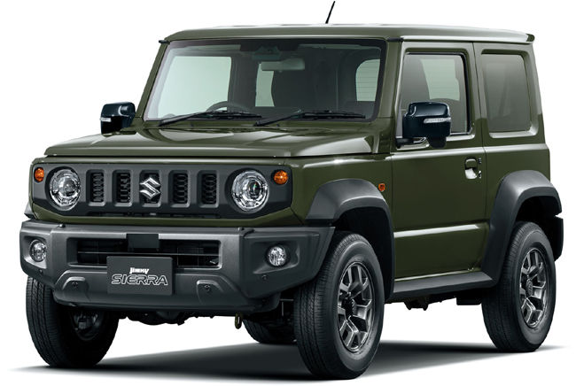 ▲スズキ・ジムニー シエラJC 価格:5MT238万5900円/4AT238万5900円 全長3550×全幅1645×全高1730mm ホイールベース2250mm 車重MT1100/AT1110kg 乗車定員4名 WLTCモード燃費MT15.4/AT14.2km/リットル 写真のボディカラーはジャングルグリーン