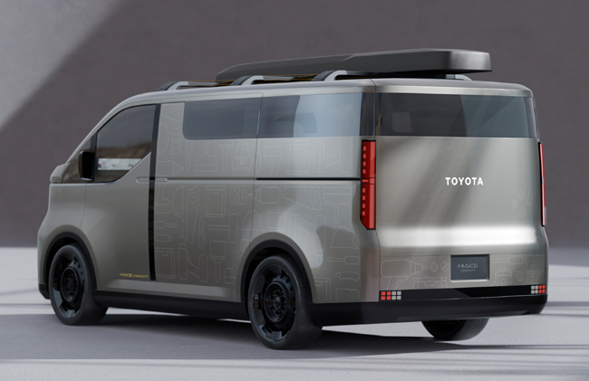 ▲KAYOIBAKOのLサイズおよびXLサイズの「ハイエース コンセプト」を披露。ロールーフとハイルーフの2タイプを設定し、いずれもBピラーを省略して広いドア開口部を確保。ショーではオンライン診療も可能な内装アレンジを施した仕様も披露した