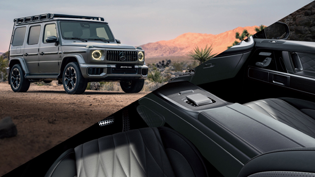 ▲メルセデスメルセデスAMG G 63オフロード プロ エディション 外装色:MANUFAKTURプラチナムマグノ(マット)/内装色:MANUFAKTURチタニウムグレー/ブラック 価格:3445万円 販売台数は右ハンドル45台/左ハンドル30台