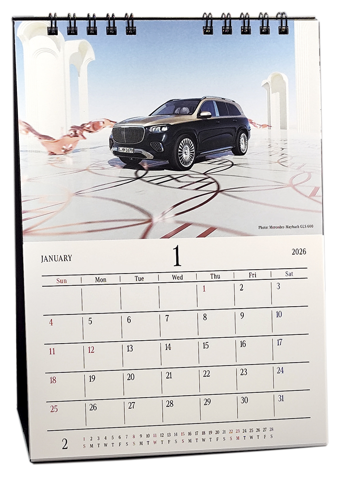 マイバッハ、AMG、EQとメルセデス・ベンツの多彩なラインアップを紹介。メモ欄があり、実用的。縦×横約210×150㎜。14枚構成。1名に。