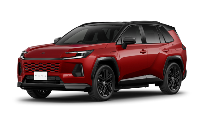 ▲トヨタRAV4 Z(PHEV) 価格:600万円 全長4600×全幅1855×全高1685mm ホイールベース2690mm 車重1980kg 乗車定員5名 WLTCモード燃費22.2km/リットル EV走行換算距離(WLTCモード)151km 写真のボディカラーはブラック×エモーショナルレッドⅡ