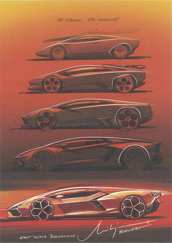 ランボルギーニ・レヴエルトのデザイン画を1名に。ランボルギーニはモーターの技術を使い、環境性能とハイパーなパフォーマンスの追求を同時に追求。電動車だからこそ提供できるドライビング体験を従来以上に高いレベルに引き上げている。プレゼントのデザイン画はレヴエルトのデザイン上の特徴を力強くシャープなラインで強調。額装して飾っておきたいA4サイズのレンダリングです。