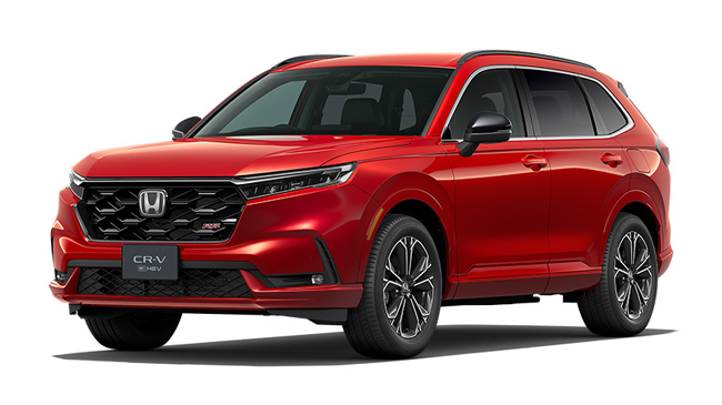 ▲ホンダCR-V e:HEV RS(FF) 価格:512万2700円 全長4700×全幅1865×全高1680mm ホイールベース2700mm 最低地上高200mm 車重1750kg 乗車定員5名 WLTCモード燃費19.8km/リットル 写真のボディカラーは新色のブレイジングレッドパール