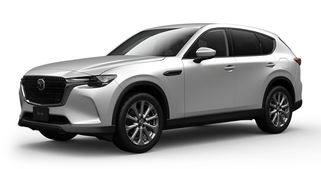 ▲マツダCX-60・25S Exclusive Mode(2WD) 価格:413万500円 全長4740×全幅1890×全高1685mm ホイールベース2870mm 車重1730kg 乗車定員5名 WLTCモード燃費14.1km/リットル 写真のボディカラーはロジウムホワイトプレミアムメタリック