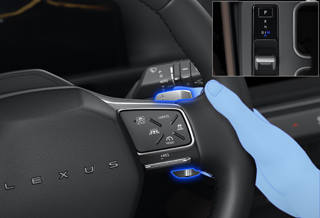 ▲運転の楽しさを際立たせる「インタラクティブマニュアルドライブ(Interactive Manual Drive)」を採用。8速の仮想有段ギヤをパドルシフト(スイッチ)で選択し、マニュアルトランスミッションを操作しているような感覚で駆動力を制御する