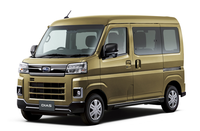 ▲SUBARUサンバー バン・ディアス(2WD) 価格:CVT191万4000円 全長3395×全幅1475×全高1890mm ホイールベース2450mm 車重970kg 乗車定員2(4)名 最大積載量350(4名乗車時250)kg WLTCモード燃費14.7km/リットル 写真のボディカラーはオフビートカーキメタリック