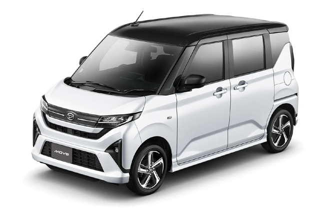 ▲ダイハツ・ムーヴRS(2WD) 価格:194万7000円 全長3395×全幅1475×全高1655mm ホイールベース2460mm 車重890kg 乗車定員4名 WLTCモード燃費21.5km/リットル 写真のボディカラーはブラックマイカメタリック×シャイニングホワイトパール