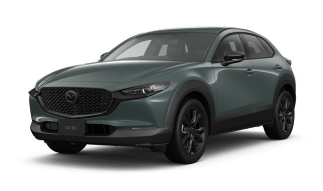 ▲マツダCX-30 25L 2WD 価格:6AT341万円 全長4395×全幅1795×全高1540mm ホイールベース2655mm 車重1470kg 乗車定員5名 WLTCモード燃費15.5km/リットル 写真のボディカラーはジンクグリーンメタリック