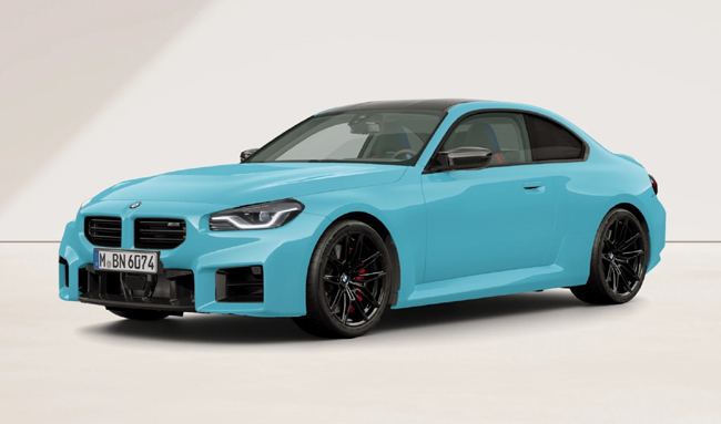 ▲BMW M2 M xDrive 価格:1083万円 全長4590×全幅1885×全高1405mm ホイールベース2745mm 車重1790kg 乗車定員4名 WLTCモード燃費9.8km/リットル 写真のボディカラーはボルサンターキッシュブルー
