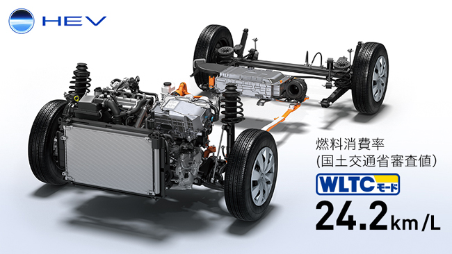 ▲ハイブリッド車はパワートレインに1NZ-FXE型1496cc直列4気筒DOHCエンジン(73ps/11.3kg・m)+1LM型モーター(45kW/169Nm)+ニッケル水素電池(容量6.5Ah)+電気式無段変速機を搭載